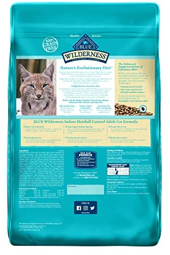 Blue Buffalo Wilderness High Protein Grain Free Natural Adult Indoor Hairball Control Dry Cat Food, Chicken - 5KG