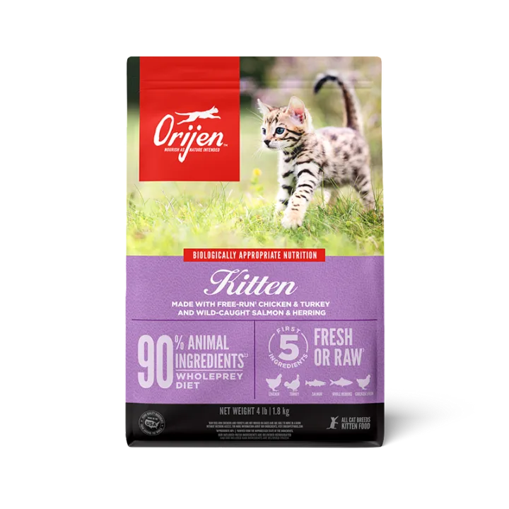 Orijen Cat Dry Food 90% Meat Content Grain Free Kitten Food High Protein for All Breeds Little Cats - 1.8KG