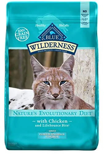 Blue Buffalo Wilderness High Protein Grain Free Natural Adult Indoor Hairball Control Dry Cat Food, Chicken - 5KG